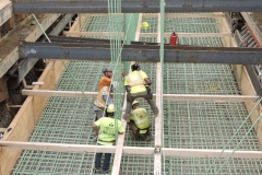 July 2021 - Workers construct a footer for an abutment for the new bridge carrying U.S. 1 over the Neshaminy Creek.