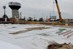 August 2021 - Wet tarps are placed to cure the newly placed concrete on the southbound U.S.1 bridge over the Pennsylvania Turnpike.